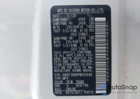 2023 Nissan Rogue Sv Intelligent Awd из США, поврежденный, VIN JN8BT3BB0PW355696